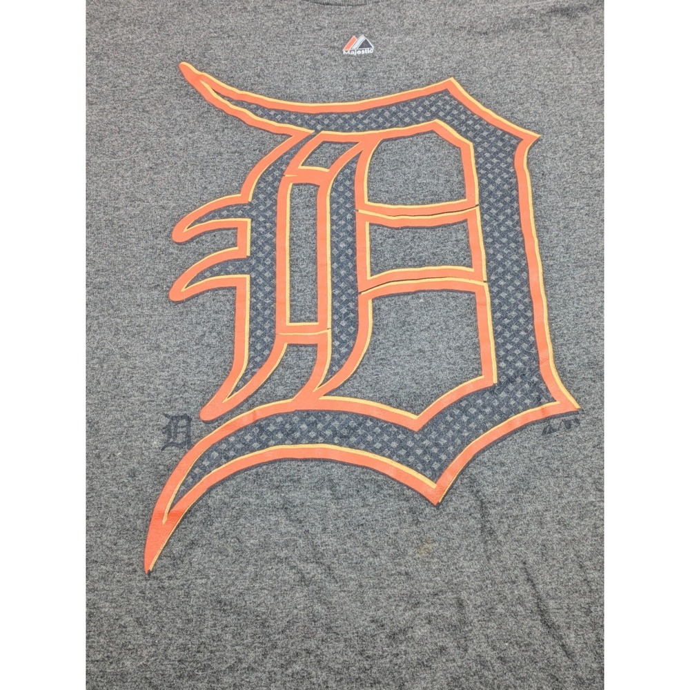 Detroit Tigers Majestic Men's XL Cotton Blend Grey‎ Short Sleeve MLB Big Logo